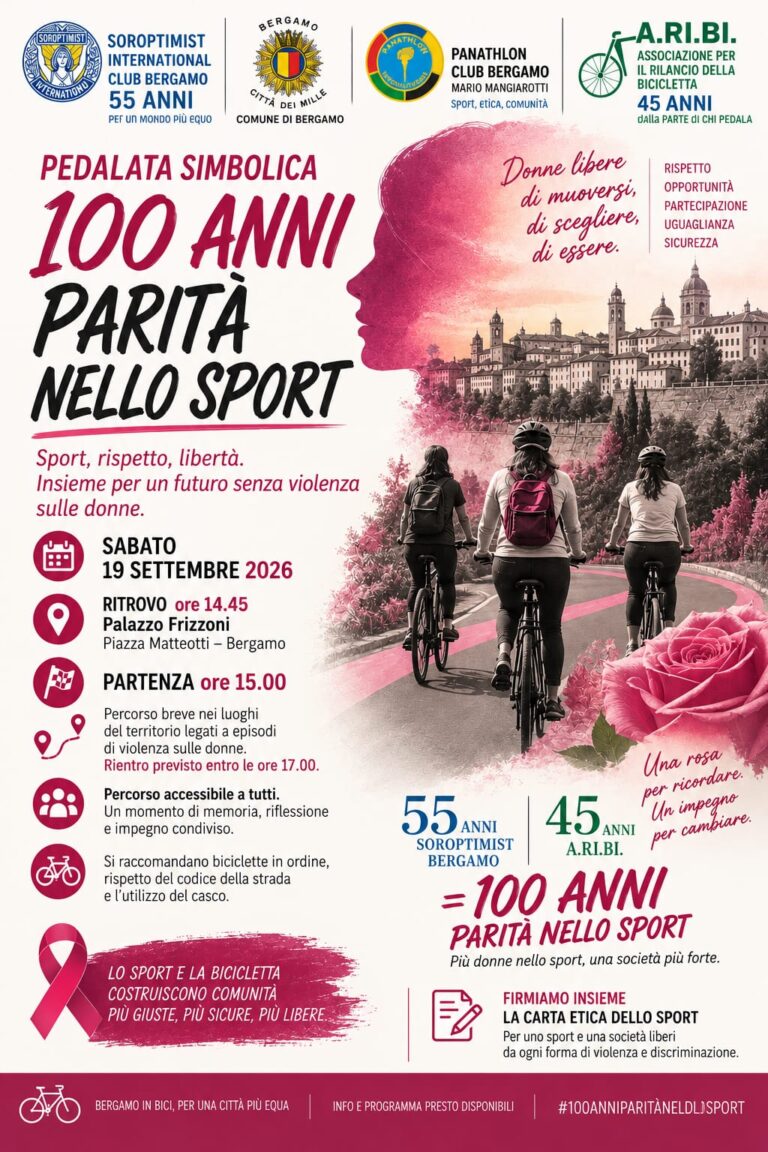 “100 anni – Parità nello sport”: a Bergamo una pedalata simbolica contro la violenza sulle donne – 19 settembre 2026