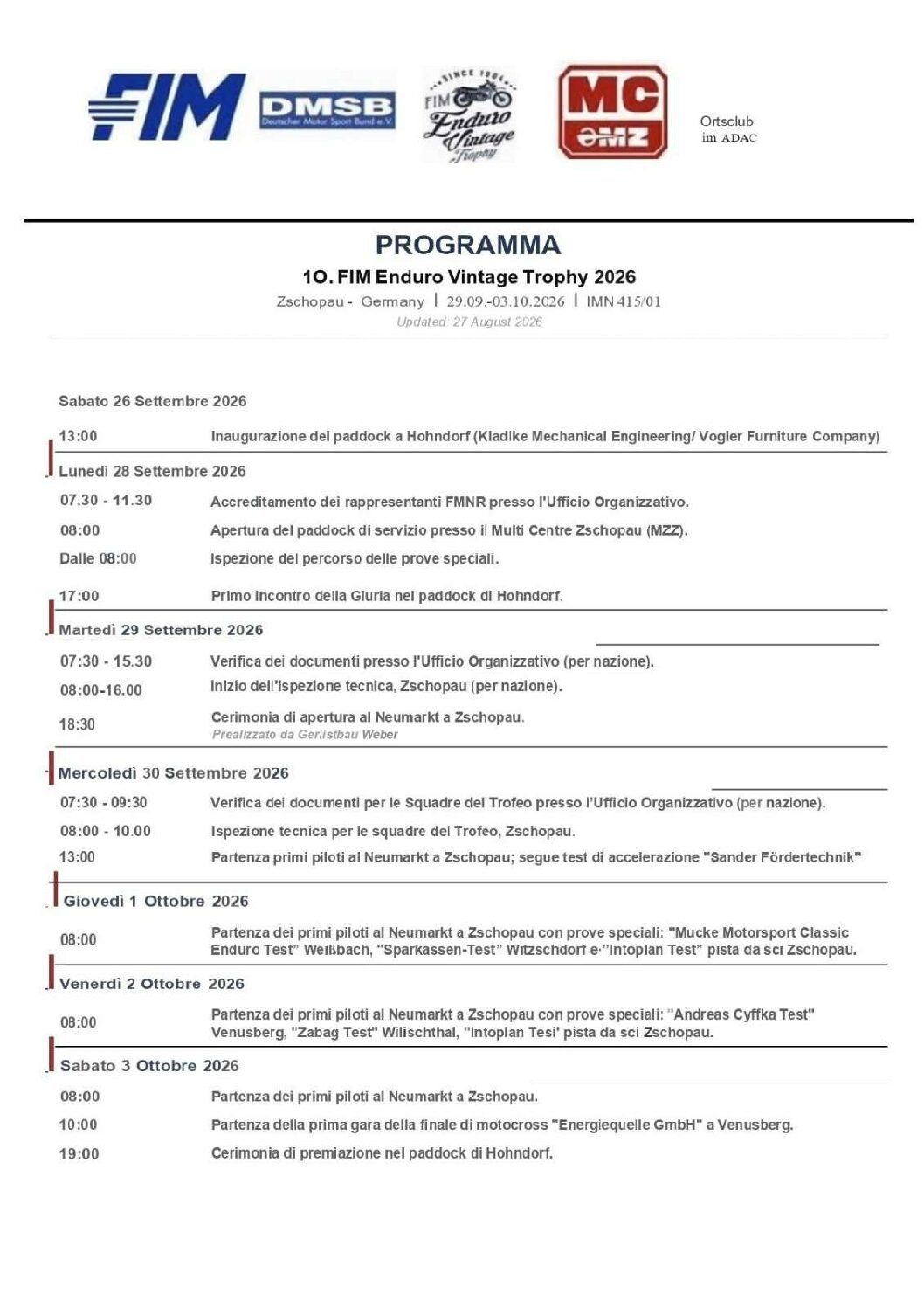 Programma del vintage Trophy